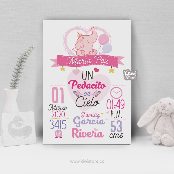 Retablo - Datos de nacimiento Elefante rosado