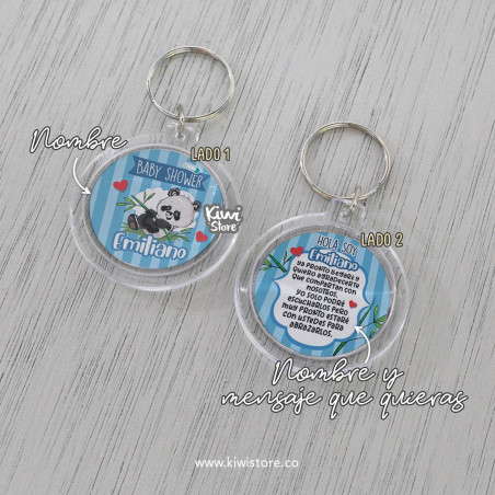 Paquete x10 llaveros - Baby Shower Panda azul