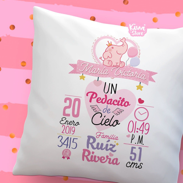 Cojín - Datos de nacimiento Elefante rosa