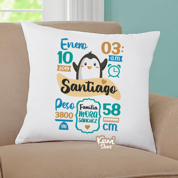 Cojín - Datos de nacimiento Pingüinos