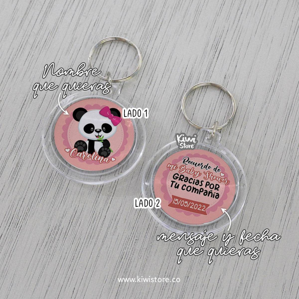 Paquete x10 llaveros - Baby Shower Panda palo de rosa