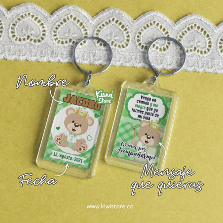 Paquete x10 llaveros - Baby Shower Osito Verde
