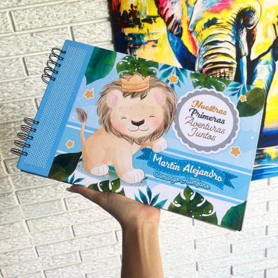 Libro de recuerdos de bebé personalizado de león - Libro de recuerdos - Álbum de bebé