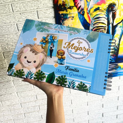 Libro de recuerdos de bebé personalizado de león - Libro de recuerdos - Álbum de bebé