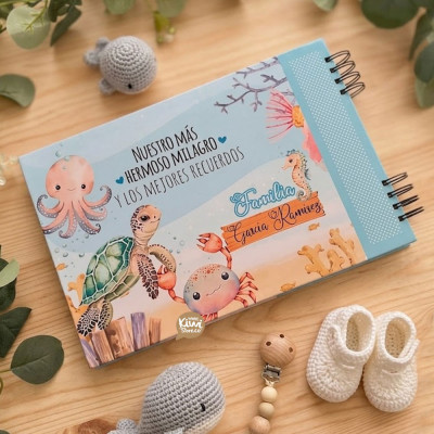 Libro de recuerdos de bebé personalizado - Libro de recuerdos - libro de bebe animales del mar