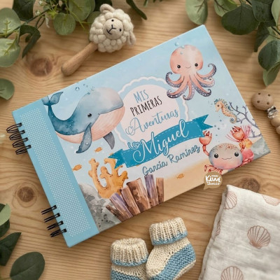 Libro de recuerdos de bebé personalizado - Libro de recuerdos - libro de bebe animales del mar