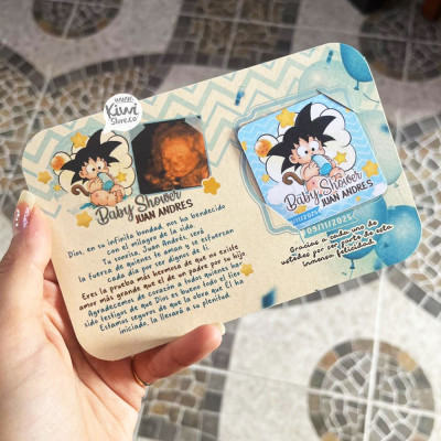 Iman personalizado para recordatorio de baby shower de goku